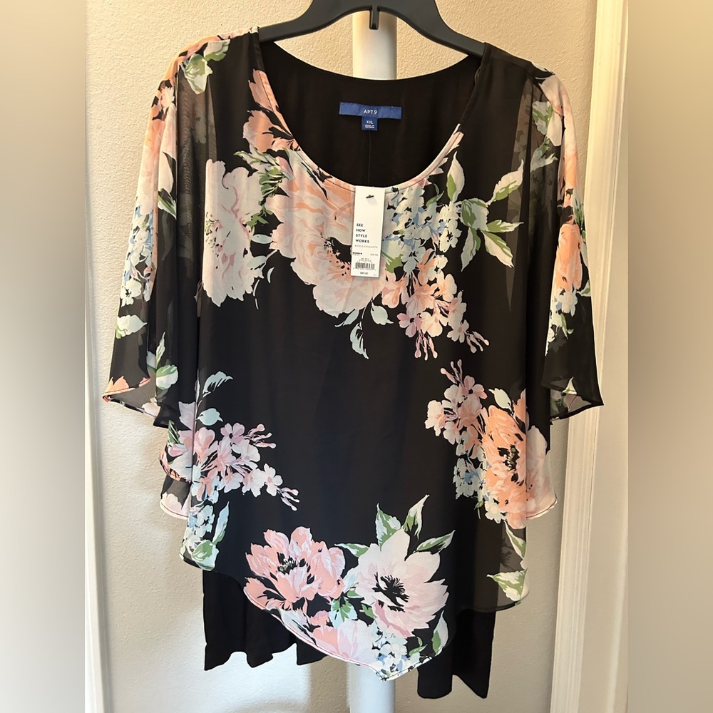 Apt. 9 Pink and White Flutter Sleeve Blouse NWT